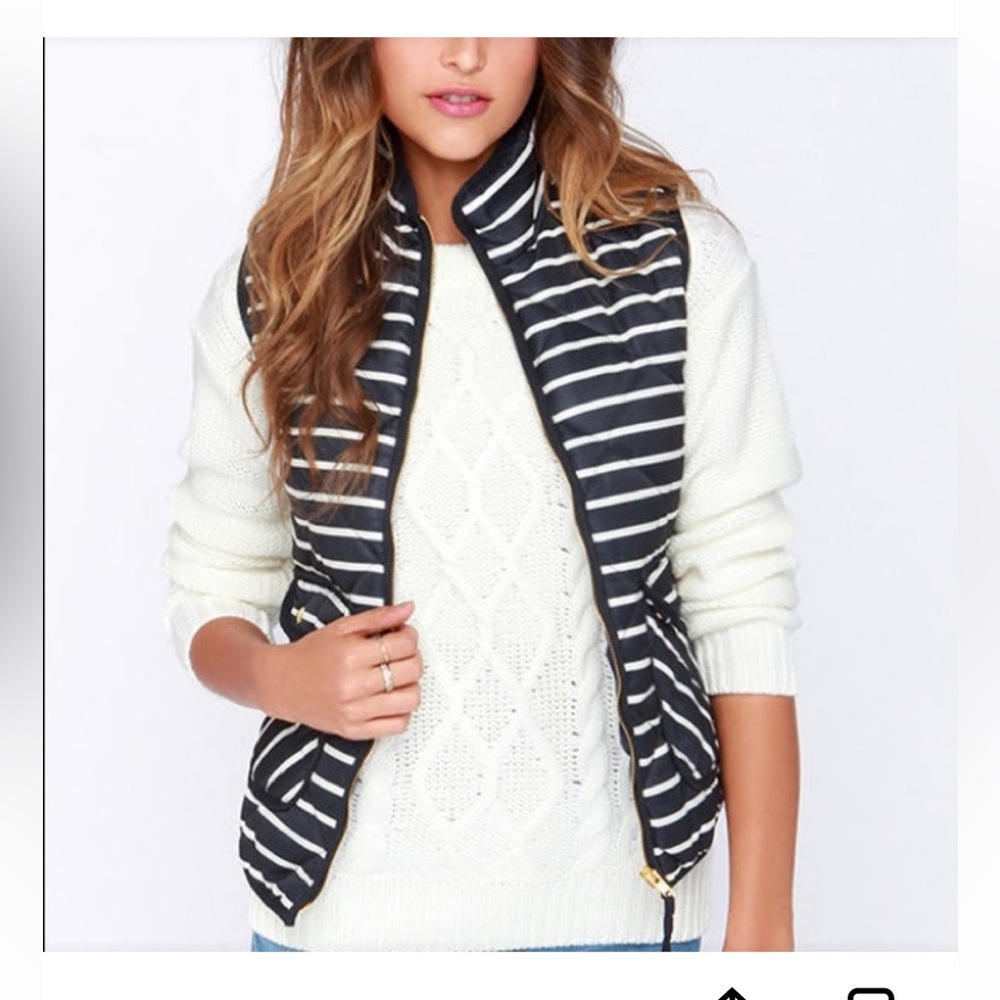 NWT Sanjoy Navy and white striped quilted vest